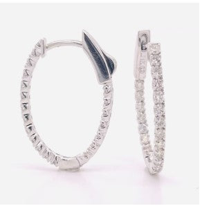 14K WG 3/4cttw Oval Diamond Inside Out Hoops