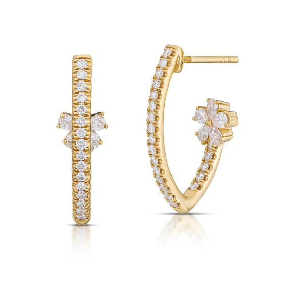 18K Yellow Gold Diamond Flower Mary Marquise Small Earrings by Erica Courtney