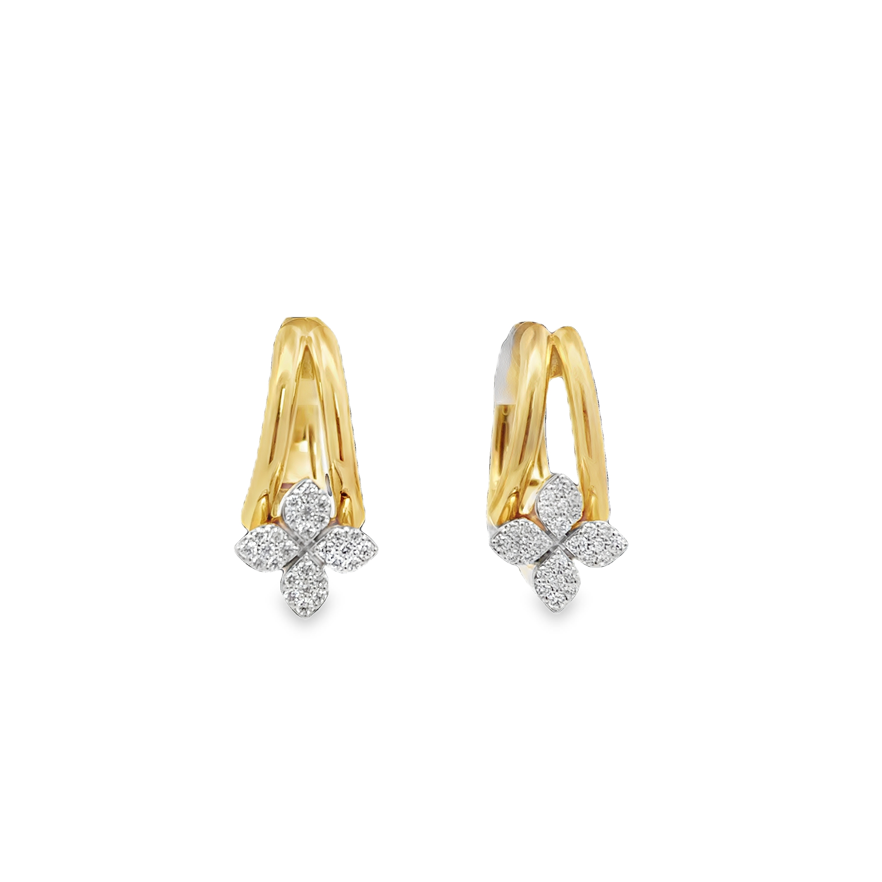 18K Y/WG LOVE IN VERONA SMALL DOUBLE HOOP DIAMOND EARRINGS BY ROBERTO COIN