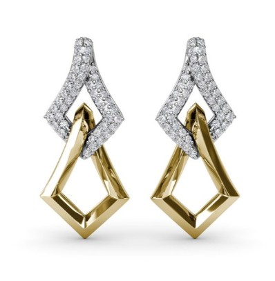 18K Two-Tone Pave Diamond & Polished Gold Drop Studs by Fana