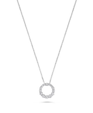 14K White Gold 1/3cttw Diamond Graduated Circle Pendant Necklace