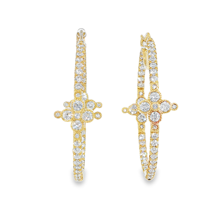 18K Yellow Gold Diamond Flower Inside Out Hoops by Erica Courtney
