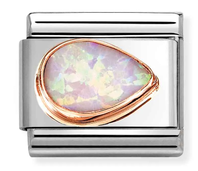 Stainless Steel & 9K Rose Gold Pink Opal Drop (right) Charm