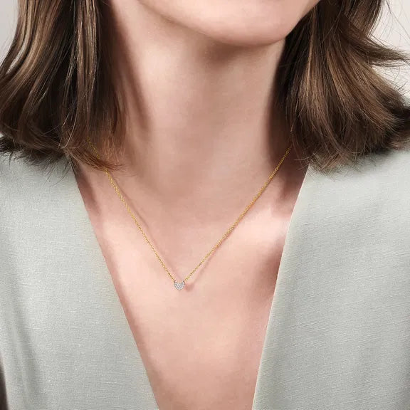 14K Two-Tone Diamond Heart Pendant Necklace by Gabriel NY