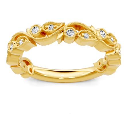 14K YG Diamond Floral Milgrain Wedding Band by Imagine Bridal Main image