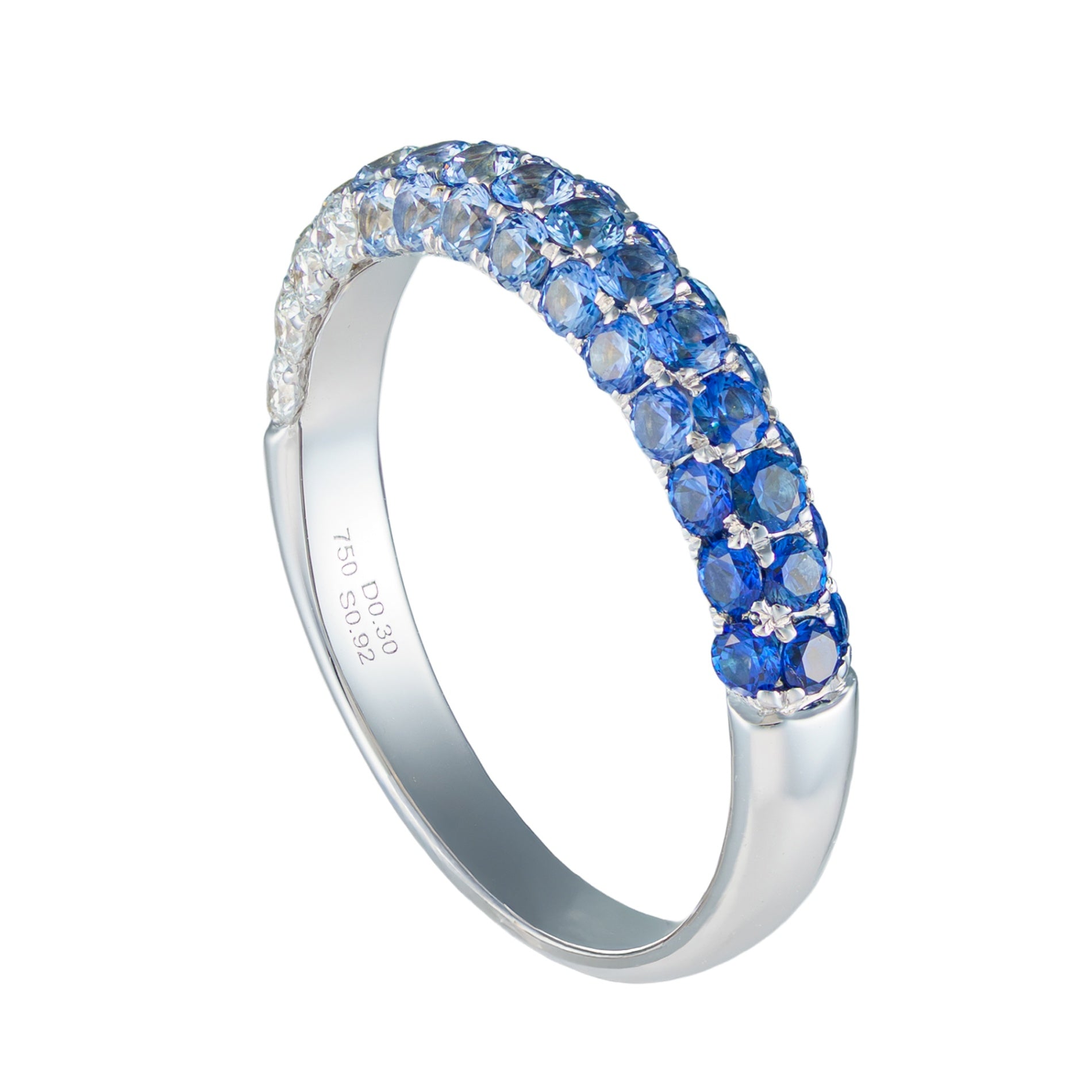 18K White Gold Ombre Blue Sapphire & Diamond Band by David Kord Secondary image