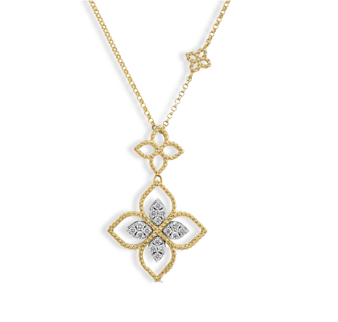 18K Two-Tone Diamond Principessa Drop Pendant Necklace by Roberto Coin Main image