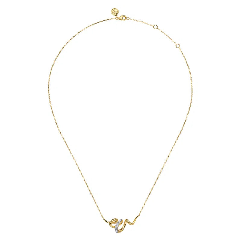 14K Two-Tone Diamond Swirl Pendant Necklace by Gabriel NY