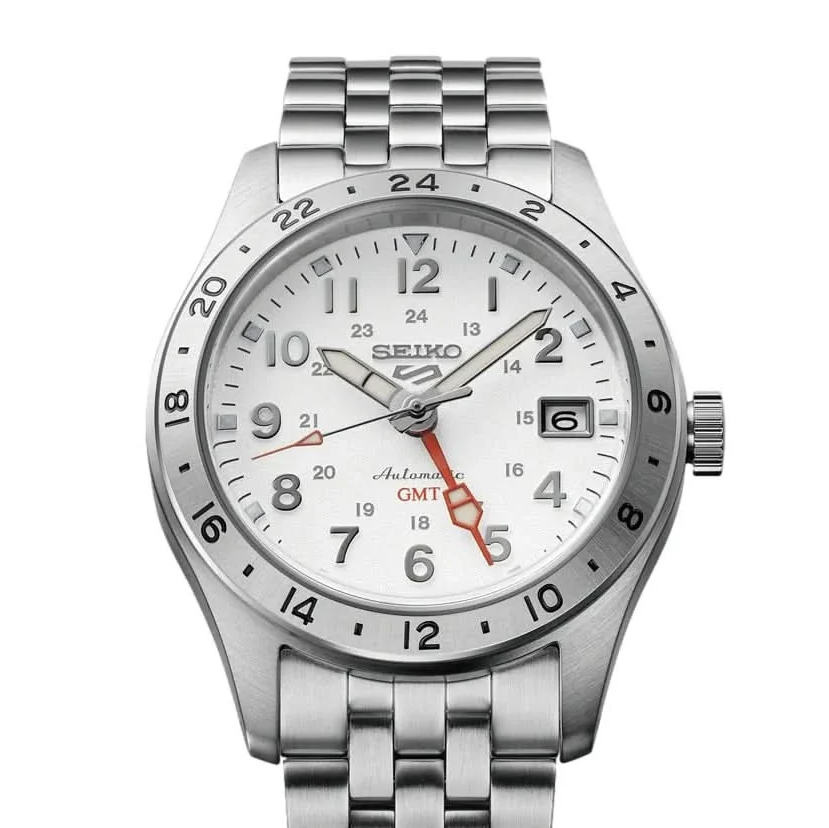 Seiko 5 Sports Stainless Steel Automatic GMT White Dial