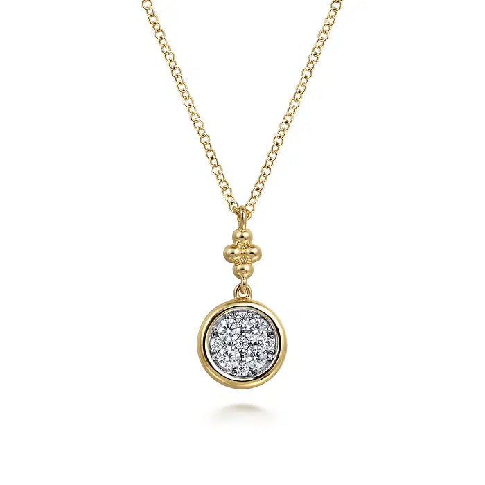 14K W/YG Diamond Cluster Bujukan Drop Pendant Necklace by Gabriel NY