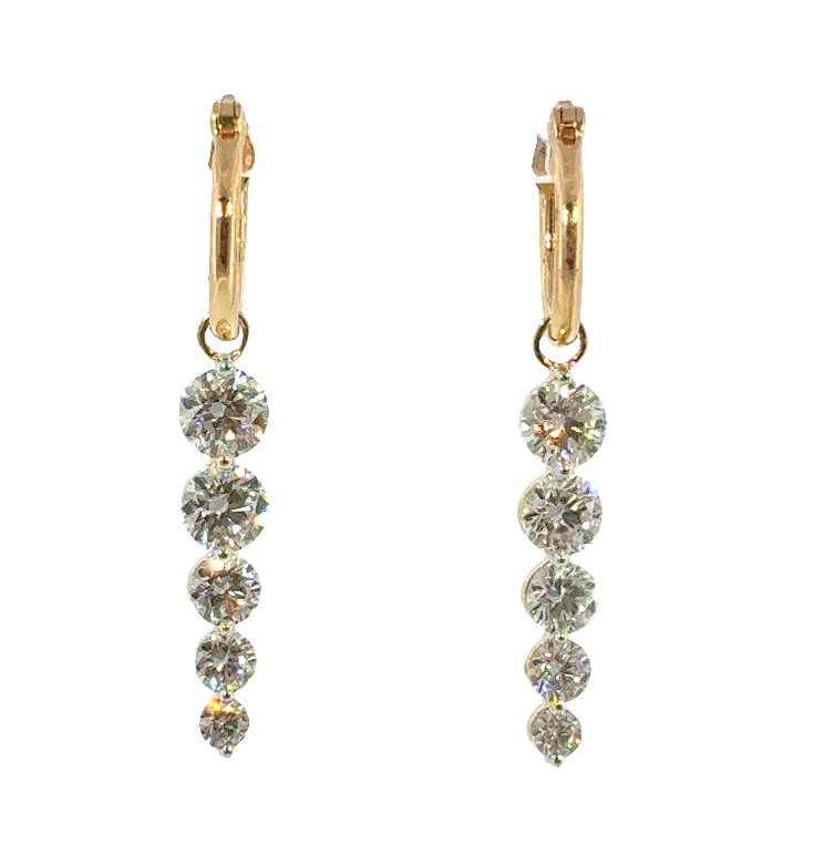 14K Yellow Gold Diamond Tapered Drop Hoops Secondary image
