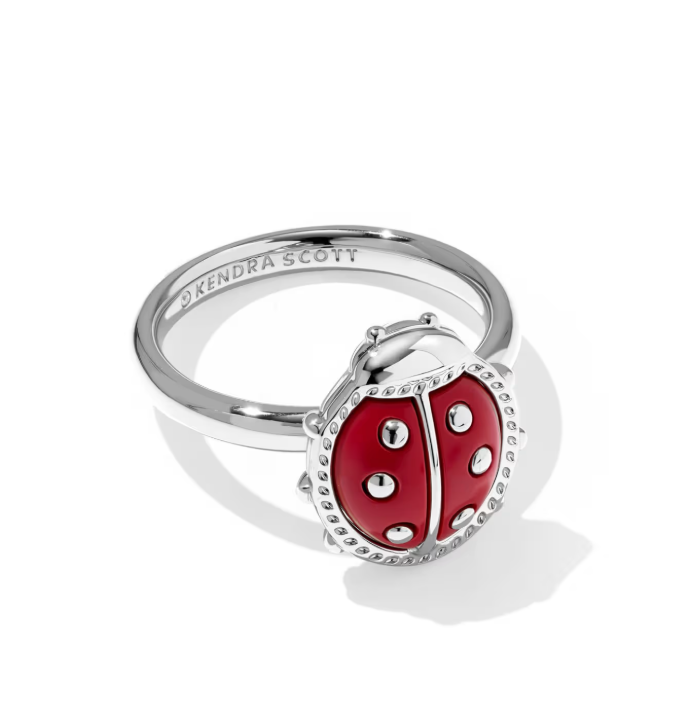 Rhodium Plated Ladybug Ring in Red Vermillion Magnesite by Kendra Scott Main image