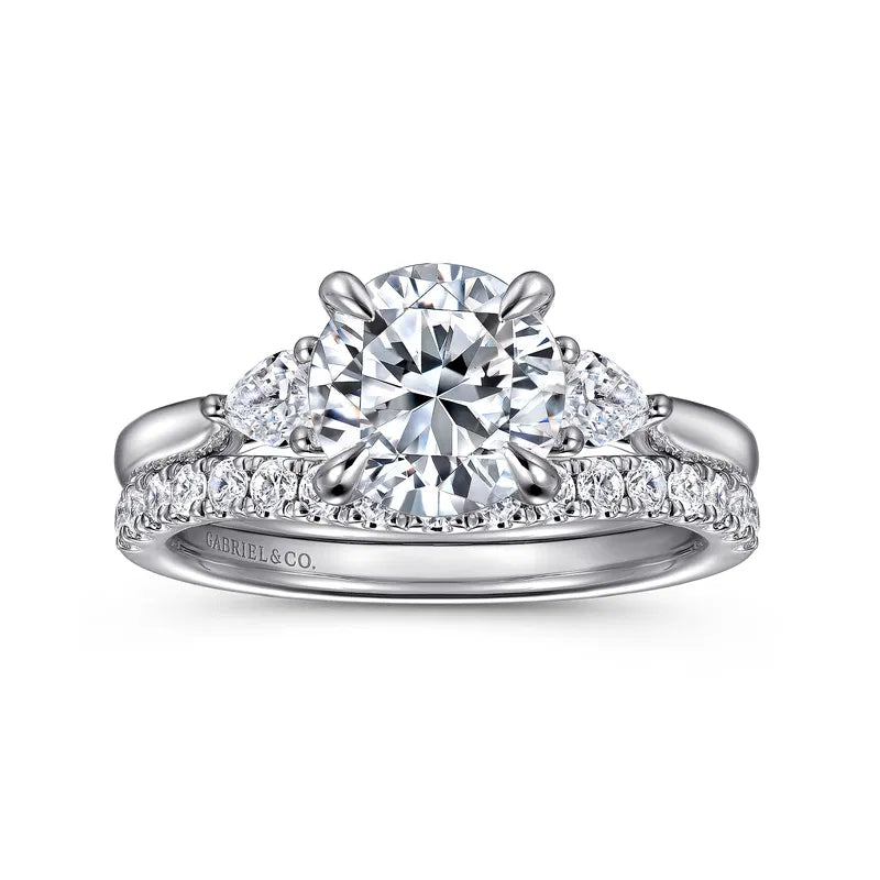 14K WG "Reema" Three-Stone Diamond Lotus Semi-Mount by Gabriel NY