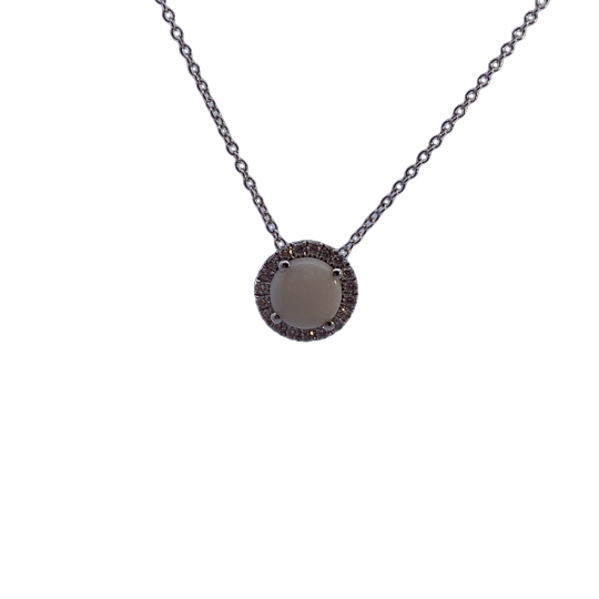 18K WG Opal & 1/6cttw Diamond Halo Pendant Necklace Main image