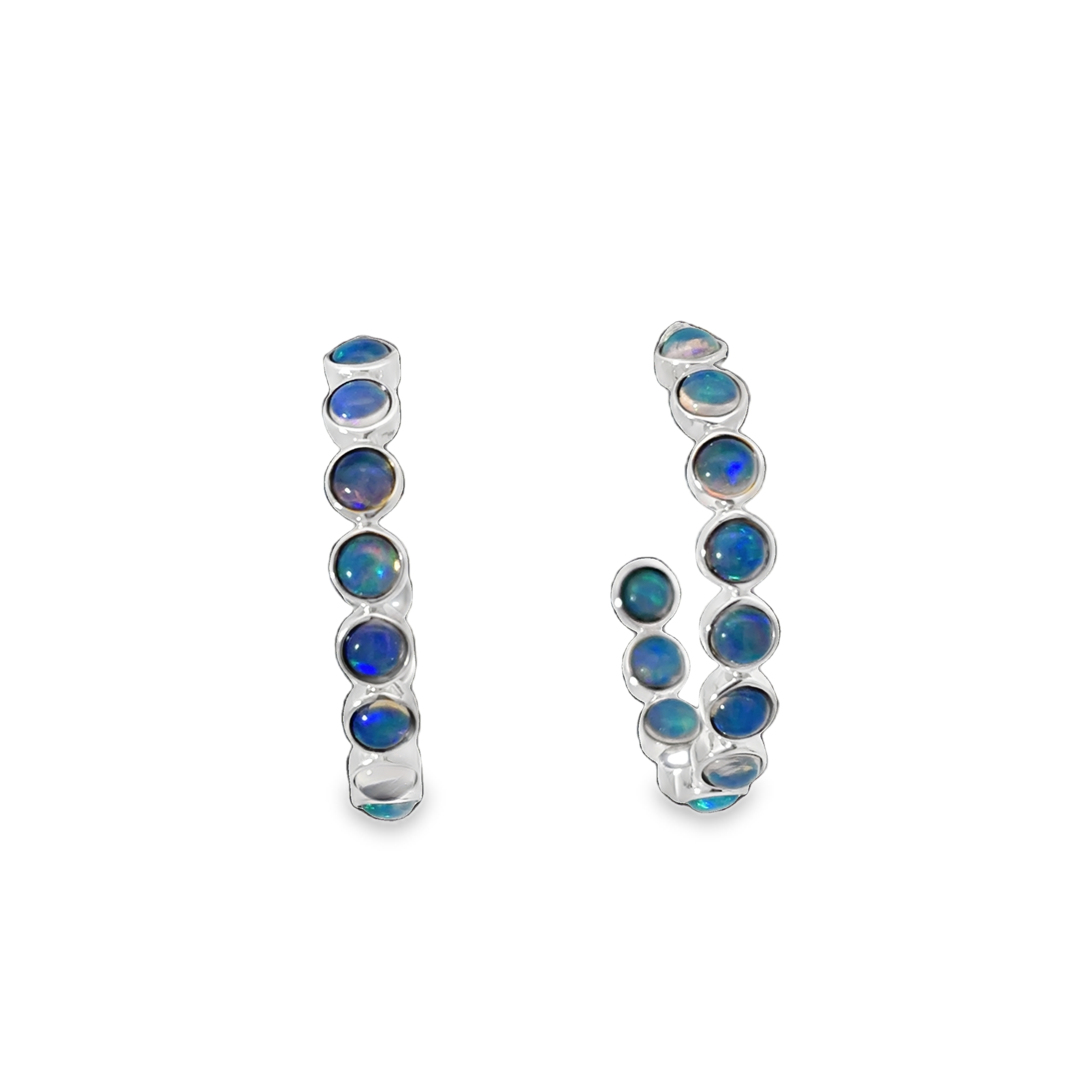 14K WG Bezel Opal Inside Out J-Hoop Earrings by David Kord