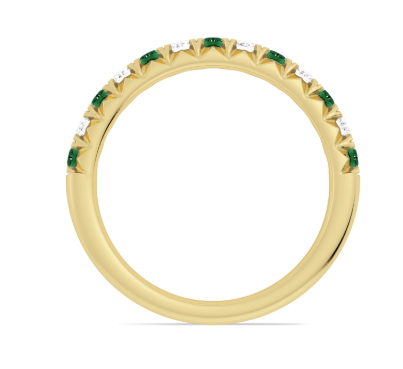 14K Yellow Gold Alternating Emerald & Diamond Fishtail Anniversary Band Secondary image