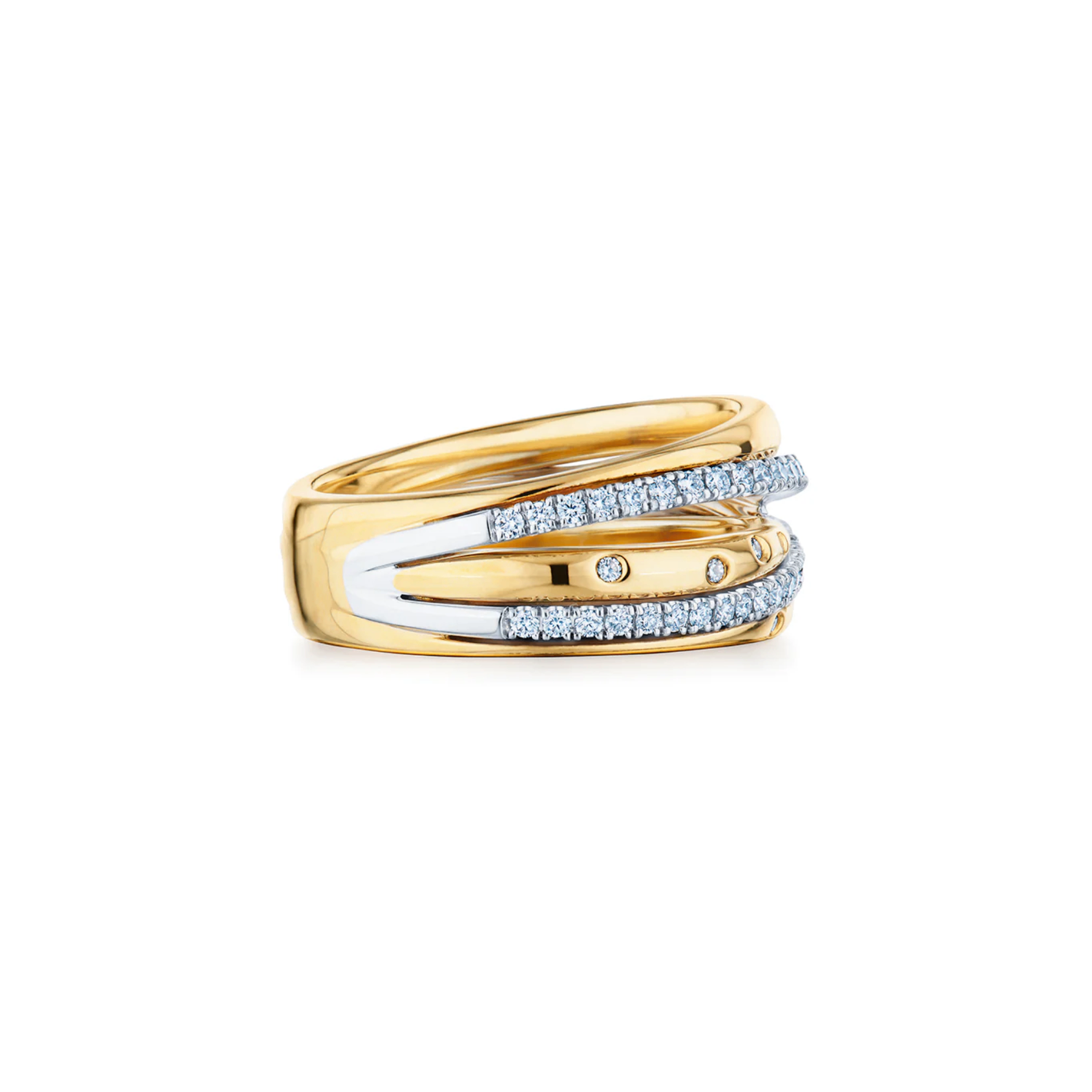 18K Two-Tone Orbit Diamond Crossover Ring by KWIAT