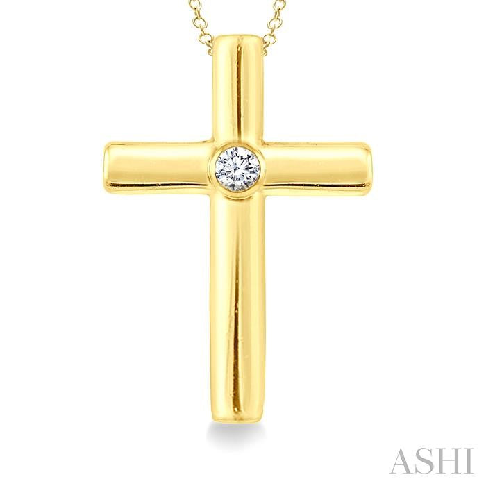 Sterling Silver Gold Vermeil Polished Cross Pendant Necklace with Diamond Main image