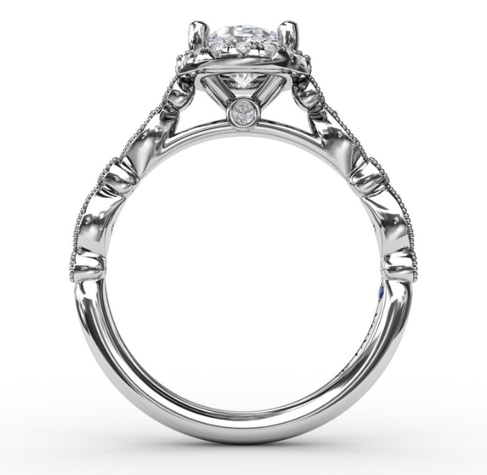 14K WG Oval Diamond Halo & Milgrain Band Semi-Mount by Fana