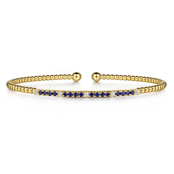 14K YG Bujukan Diamond & Blue Sapphire Split Bangle by Gabriel NY