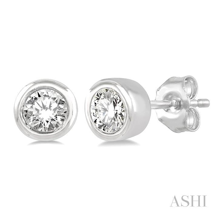 10K WG Round Diamond Petite Bezel Studs