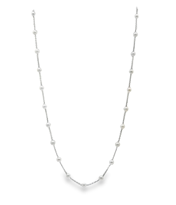 14K WG 3-3.5mm Japanese Cultured Pearl Station Necklace
