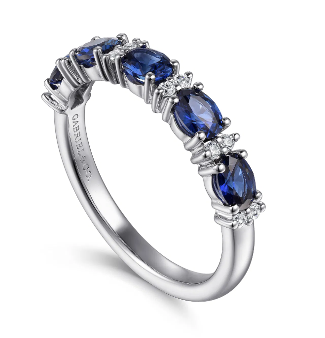 14K White Gold "Emelia" Oval Sapphire & Diamond Band by Gabriel NY