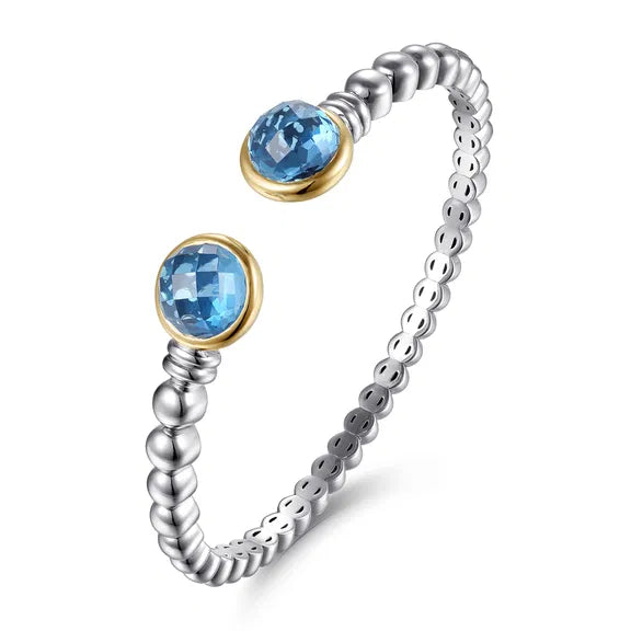 SS/14K YG Bujukan Round Blue Topaz Bangle by Gabriel NY Secondary image
