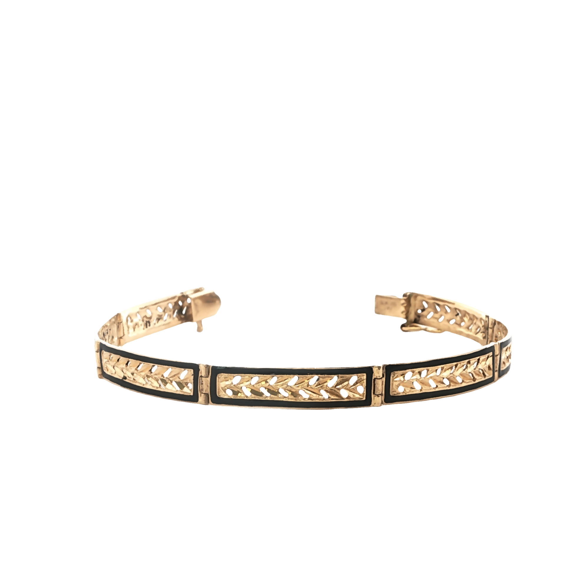 14K YG Woven Rectangle Link BRacelet with Black Enamel *Estate Item, sold as is. Final Sale* Main image