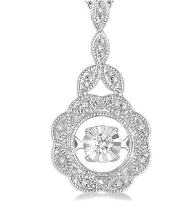 Sterling Silver 1/20cttw Diamond Emotion Milgrain Pendant Necklace