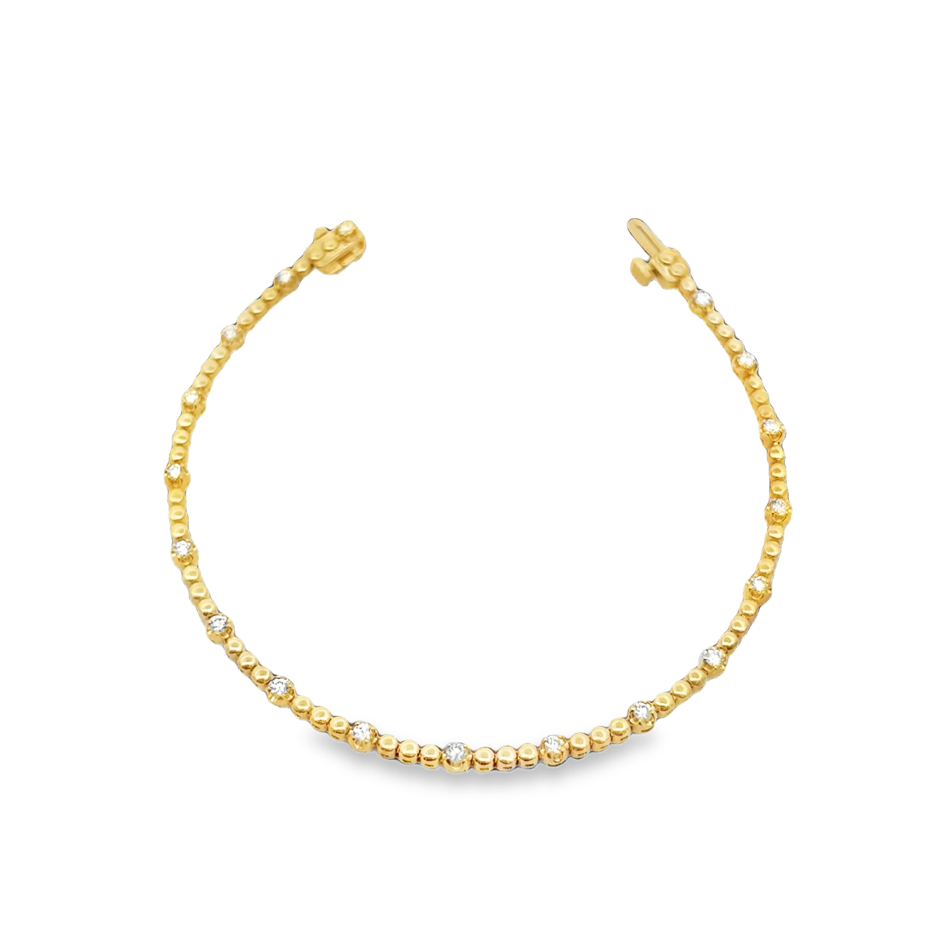14K YG Diamond Station & Gold Beaded Tennis Bracelet
