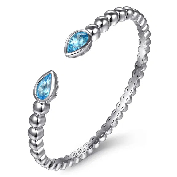 Sterling Silver Bujukan and Pear Shape Blue Topaz Split Bangle Bracelet by Gabriel NY