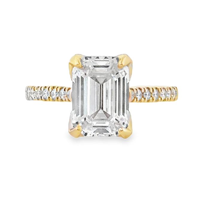 14K Yellow Gold Diamond Line Emerald Cut Semi-Mount with Marquise Diamond Petal Basket Main image