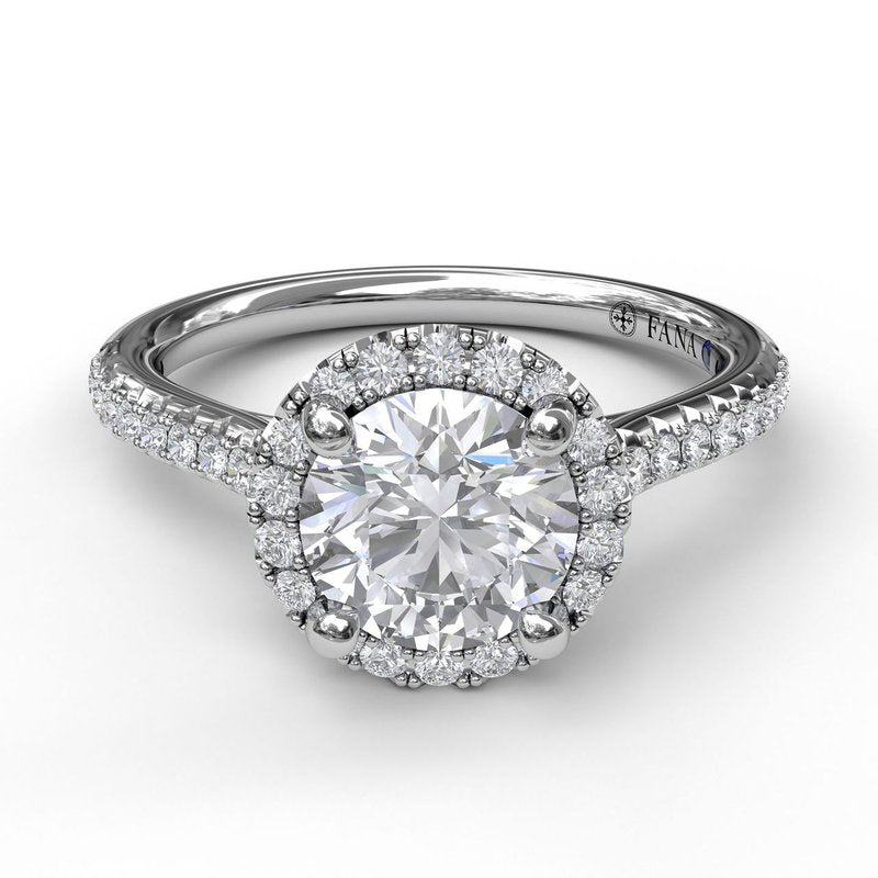 14K WG Round Diamond Halo & Pave Band Semi-Mount by FANA