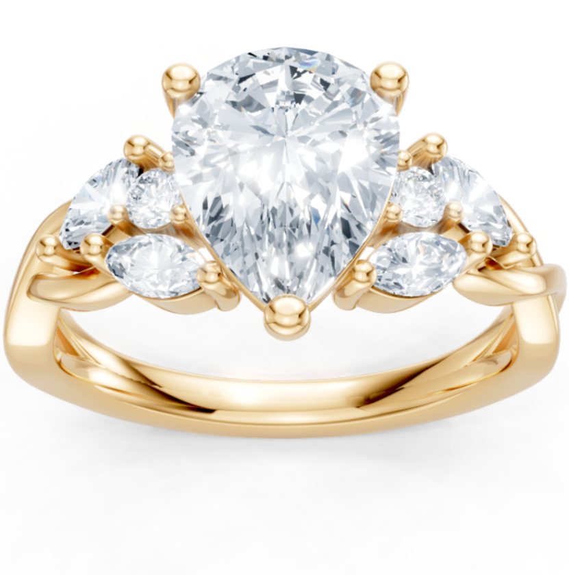14K Yellow Gold Marquise & Round Diamond Twisted Semi Mount