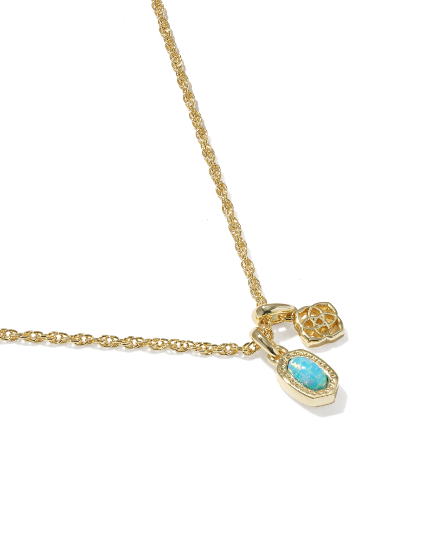 Gold Plated Mini Elisa Dira Necklace in Lab Grown Blue Opal by Kendra Scott Secondary image