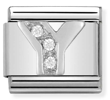 Stainless Steel & Sterling Silver Letter Y Initial Charm with CZ