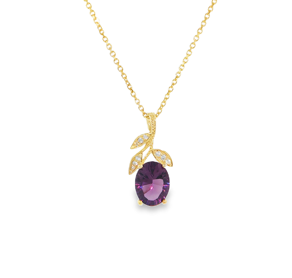 14K yellow Gold Oval Amethyst & Diamond Accent Pendant Necklace Main image