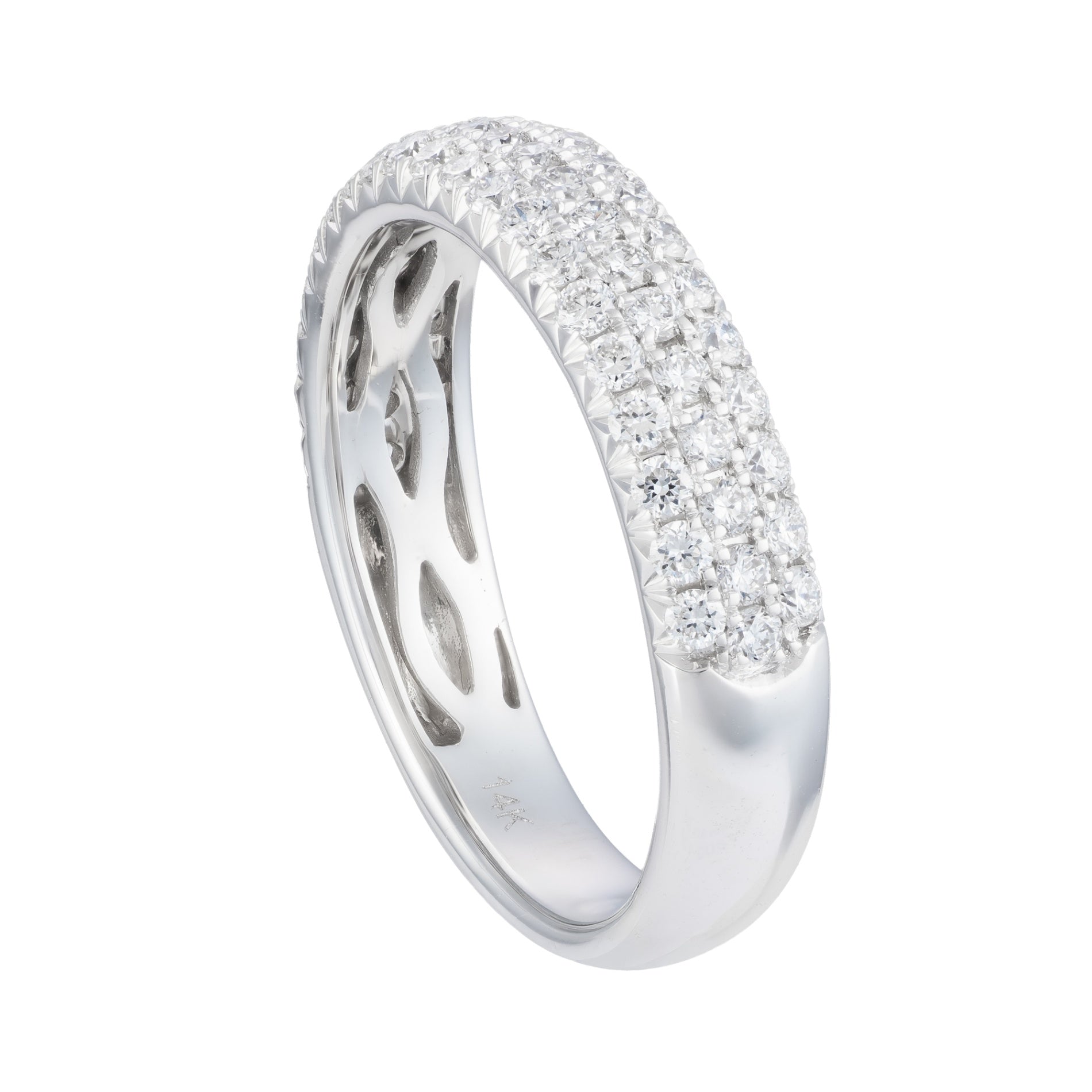 14K White Gold Three Row Pave Anniversary Band