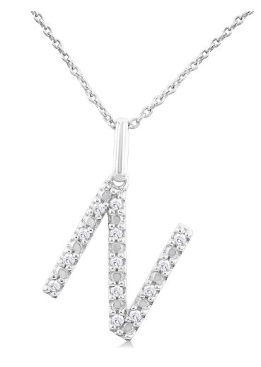 SS .10cttw Block Letter N Initial Pendant