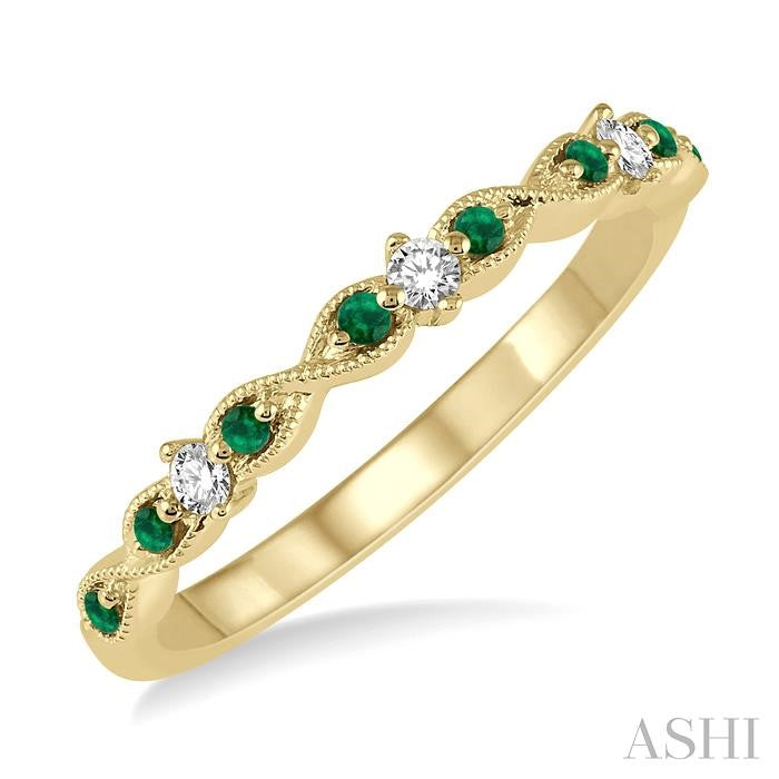 14K YG Emerald & Diamond Infinity Style Half Eternity Band