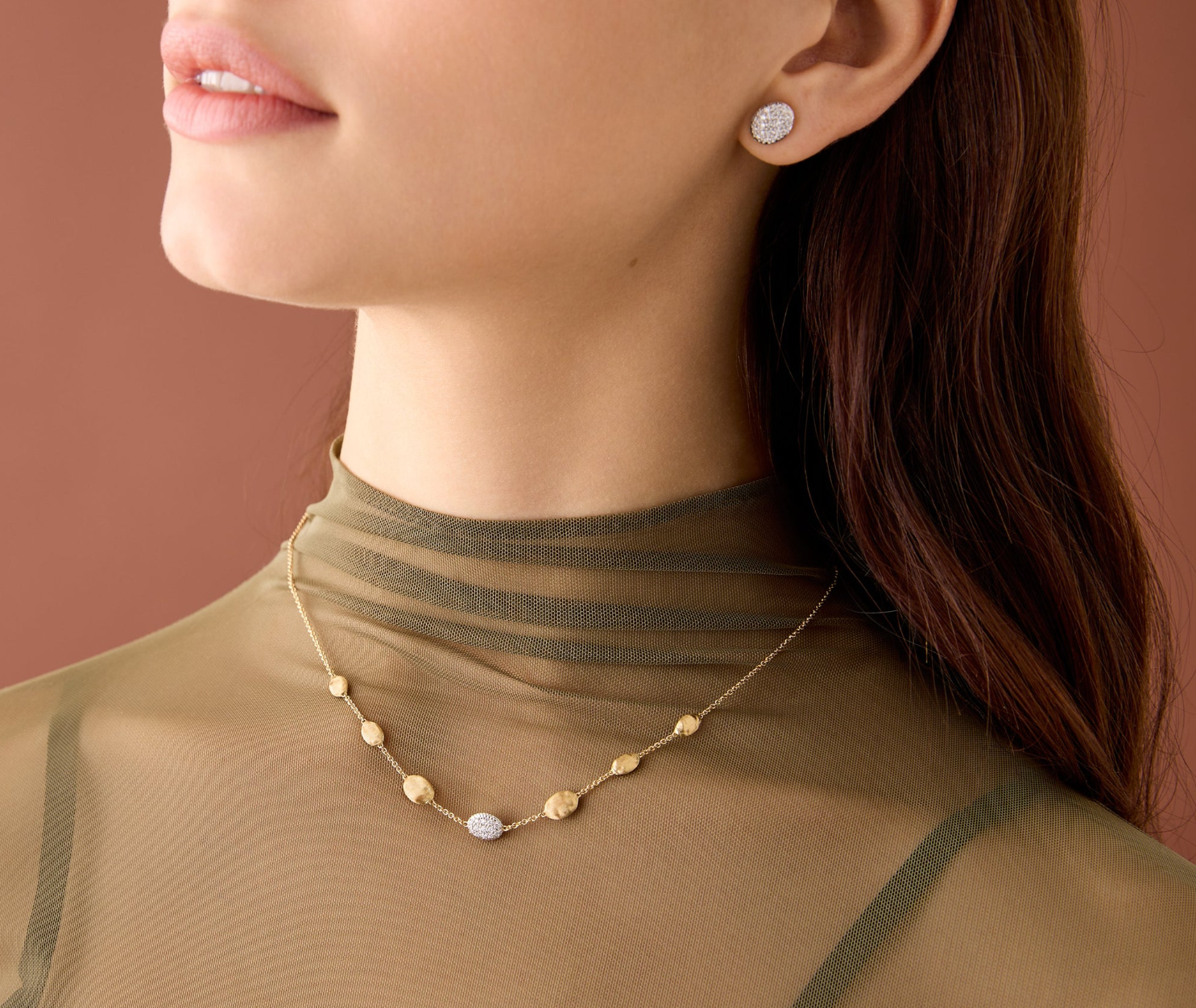 18K Yellow Gold Siviglia Station Necklace with Diamond Accent by Marco Bicego
