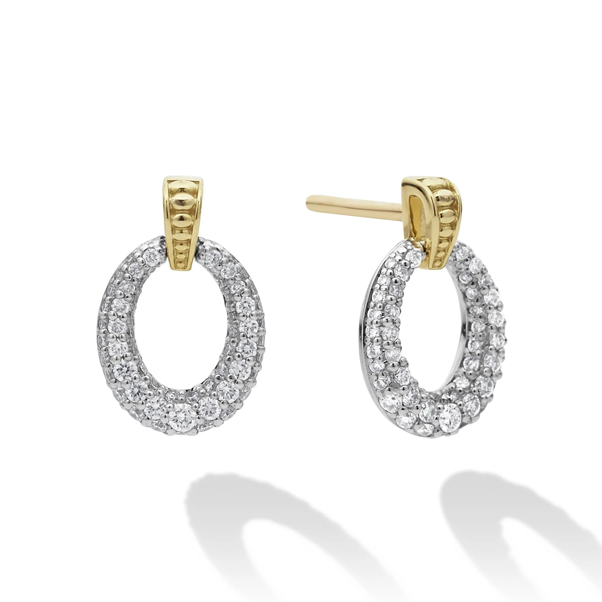 SS/18k Caviar Lux Diamond Pave Oval Drop Earring by Lagos