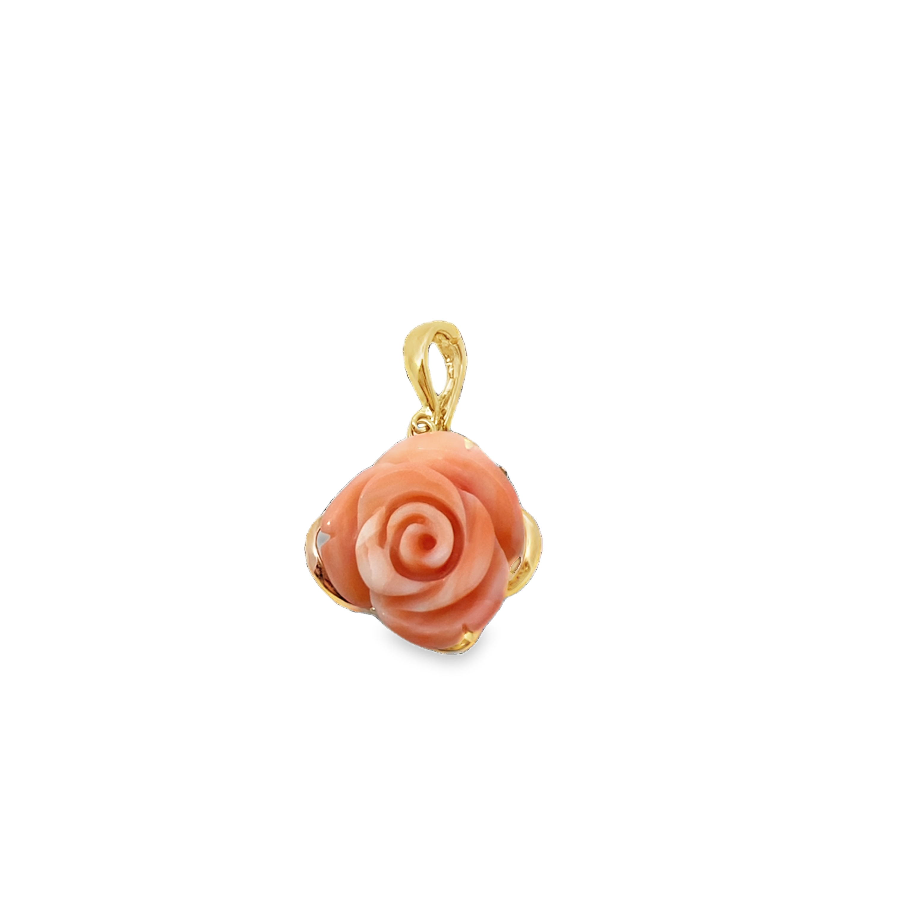14K YG Carved Coral Rose Pendant *Estate Sale, As Is, Final Sale* Main image