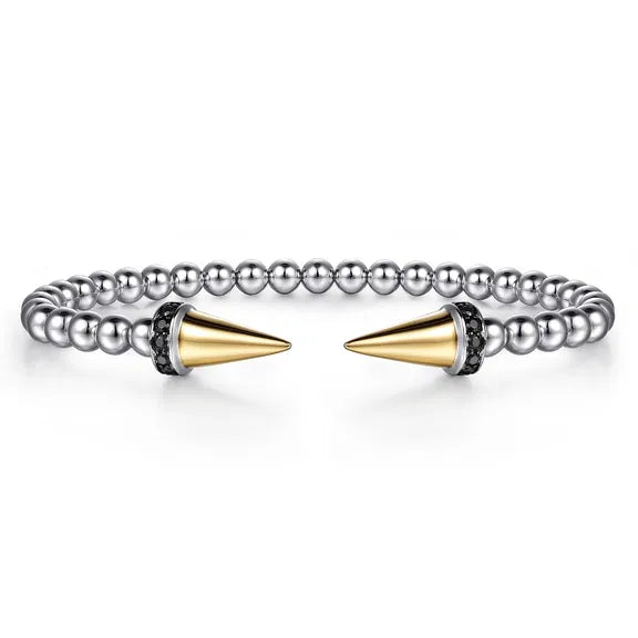 SS/14K YG Bujukan Black Spinel Punk Bangle Bracelet by Gabriel NY