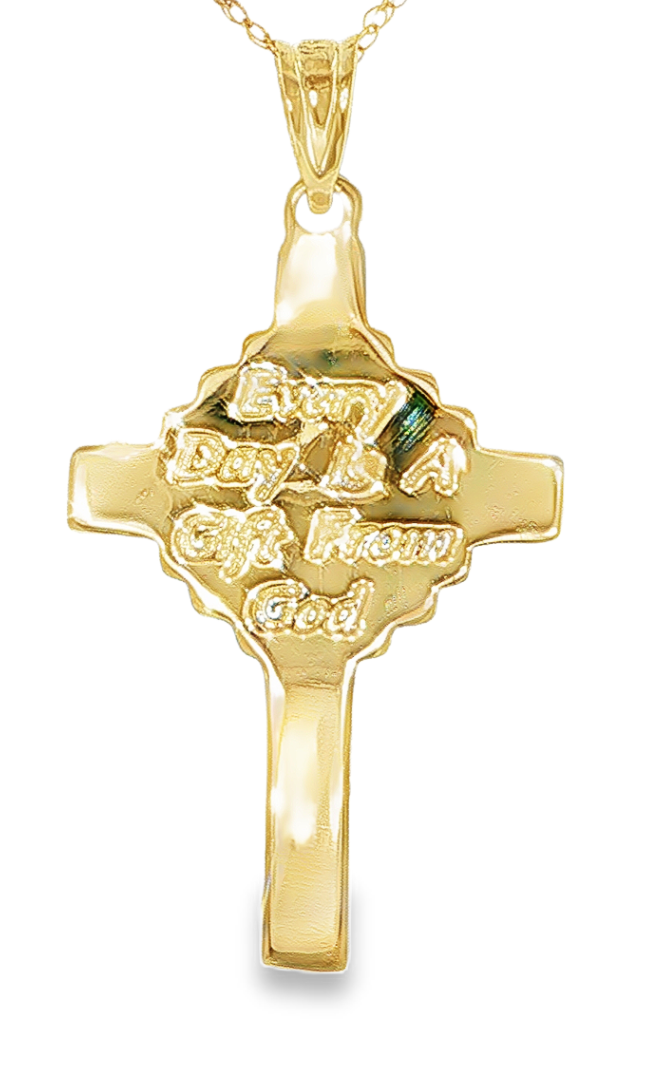 10K Yellow Gold Engraved Cross Pendant Necklace *Estate Item Sold as is, Final Sale* Secondary image