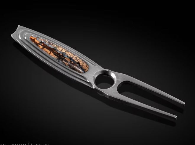 Royal Troon Titanium Divot Tool Inlaid with Fossil Woolly Mammoth tooth by William Henry