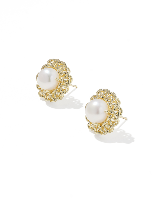Gold Plated Gabriella Pearl Stud Earrings by Kendra Scott