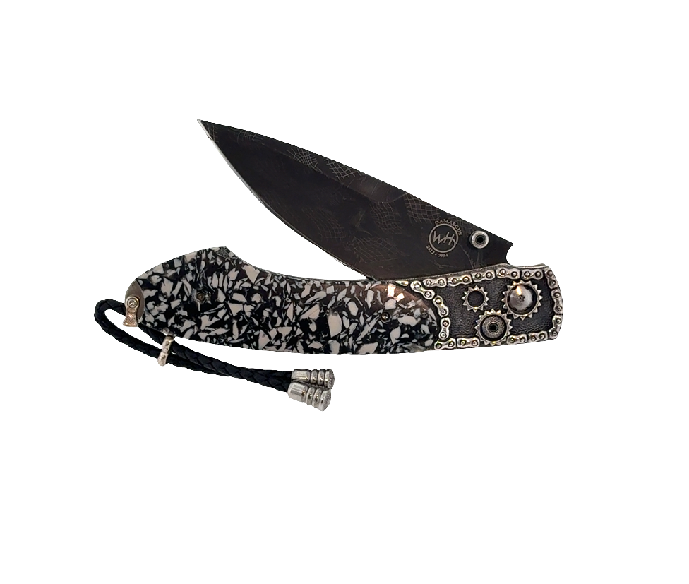 B12 Daytona Drift - Wave Mokume Folding Knife with Hand-Forged Checkered Main image