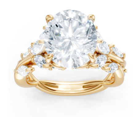 14K Yellow Gold Oval Shape Marquise Diamond Vine Semi-Mount Main image
